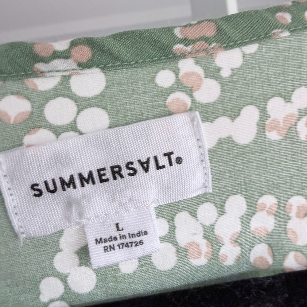 SUMMERSALT size L The Coastal Poplin Puff-Sleeve Wrap Midi Dress green‎ - Picture 4 of 5